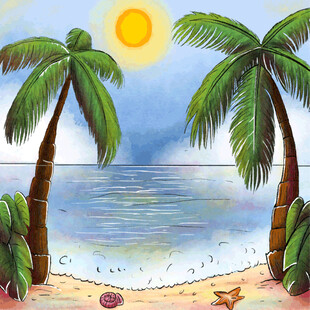 夏日海滩椰树美景