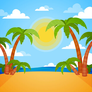 夏日海滩椰林风光