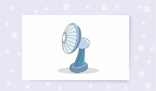 复古蓝色台式风扇插画