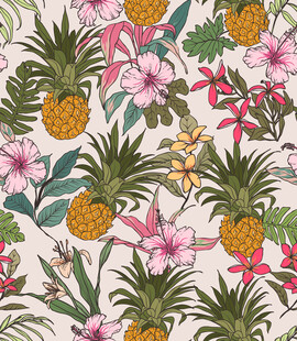热带花卉菠萝植物图案