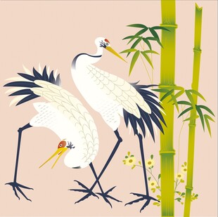 双鹤伴竹图