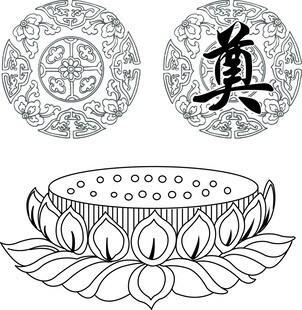 传统中式莲花与钱币图案