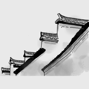 水墨风格中式古建筑屋顶