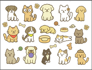 可爱猫狗卡通图案集合