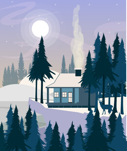 雪夜中的静谧林间小屋