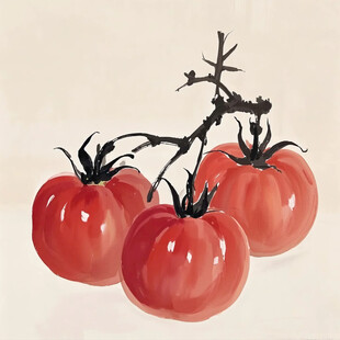 枝头三颗鲜润西红柿