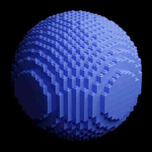 蓝色立体块状球体模型