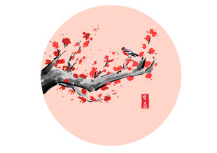 圆形红梅图