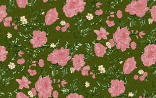 粉色花卉绿色背景图案