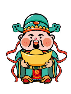 金元宝发财暴富财神卡通插画图片
