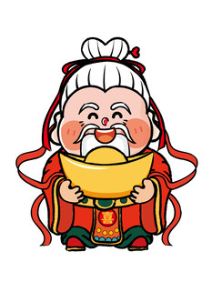 元宝红袍来财财神暴富卡通图片