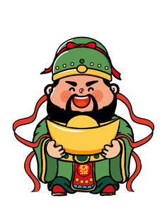 拿元宝招财绿衣财神卡通头像图片