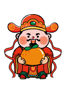 赐福财神发财暴富有钱花卡通图片