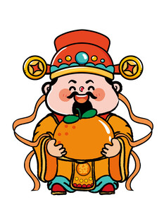 日进斗金财神抱橘卡通头像图片
