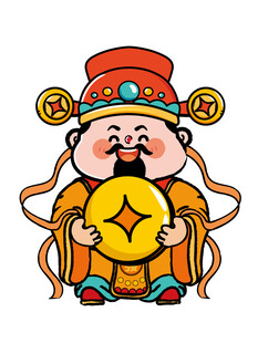 财神喜庆送金币卡通图片插画