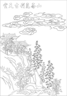 水墨山水风景线稿图
