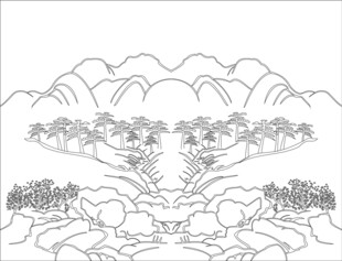 山水风景线稿图