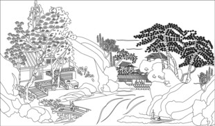 山水风景线稿图
