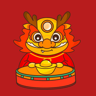 萌态龙形象捧金元宝贺岁