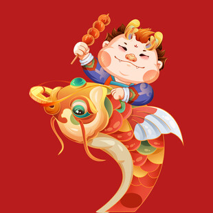 骑龙童子贺岁