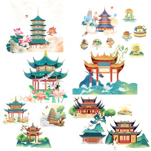 国潮建筑素材