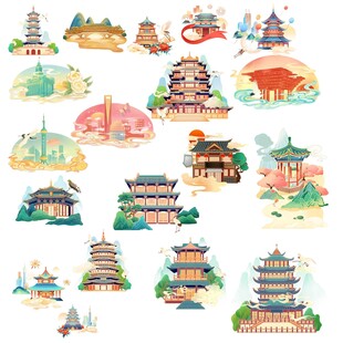 国潮建筑素材