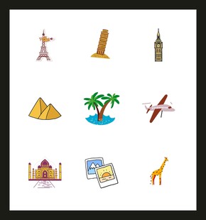 世界著名景点与旅行图标