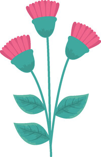 三朵粉花绿叶插画图案