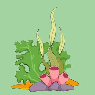海底珊瑚与海草插画