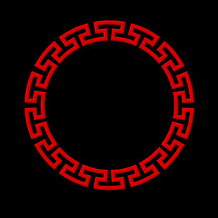 中式红色回纹圆形边框