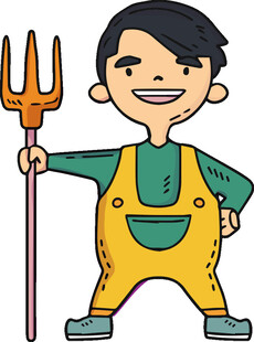 手持农具的快乐小农夫