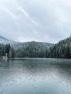 宁静山林中的静谧湖泊