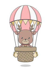 小熊乘热气球可爱插画