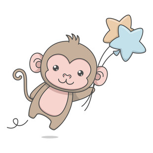 可爱小猴手持星星气球