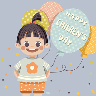 儿童节快乐女孩与气球