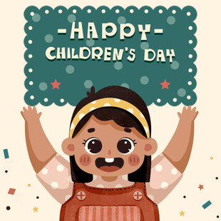 欢乐儿童节女孩举牌庆祝