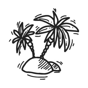 手绘海岛双棕榈树景观