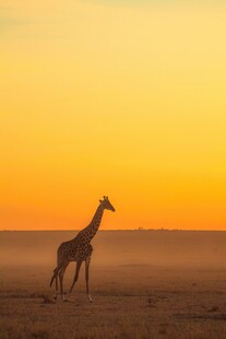 夕阳下独行的长颈鹿