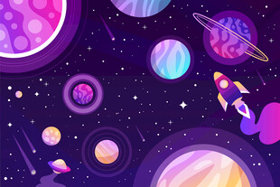 梦幻宇宙星球插画场景