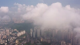 云雾缭绕中的城市景观