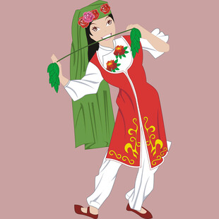 维吾尔族少女欢快起舞