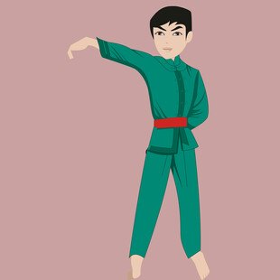 绿色练功服武术少年