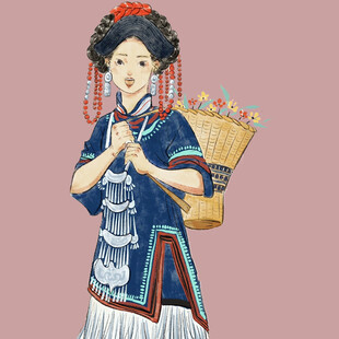 古风女子持篮优雅而立