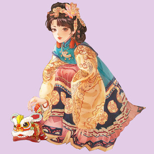 古风少女与传统布老虎玩偶