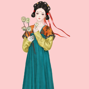 古典汉服女子手持花饰