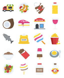 多彩美食与休闲物品图标