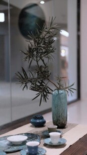中式茶室雅致茶具与绿植