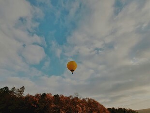 天空中飞翔的黄色热气球