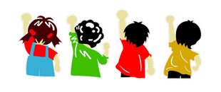 卡通加油团队人物描图