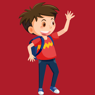 挥手的上学小男孩